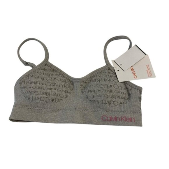 3 Calvin Klein Soft Cup Logo Bra Girls Heather Gray Adjustable Straps Size 6-6X - Picture 3 of 7